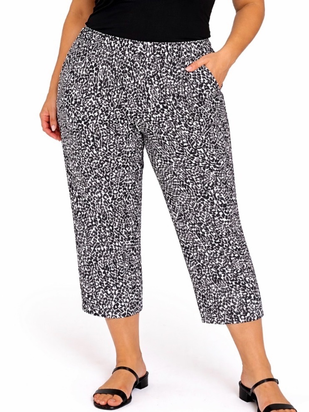 Rafaella comfort Dress Pull On Capri Pants Leopard Print SZ 14 stretch NEW